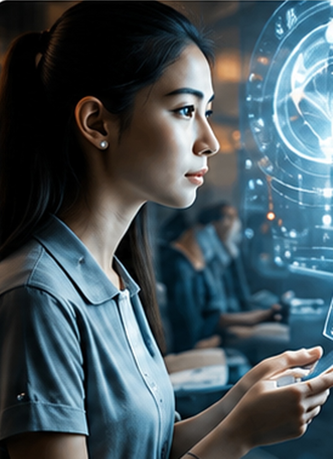 Woman working with advanced AI systems